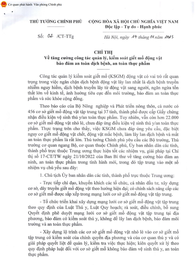 Chỉ thị số 11/CT-TTg của Thủ tuớng Chính phủ về việc tăng cuờng các biện pháp cấp bách phòng, chống bệnh Dại